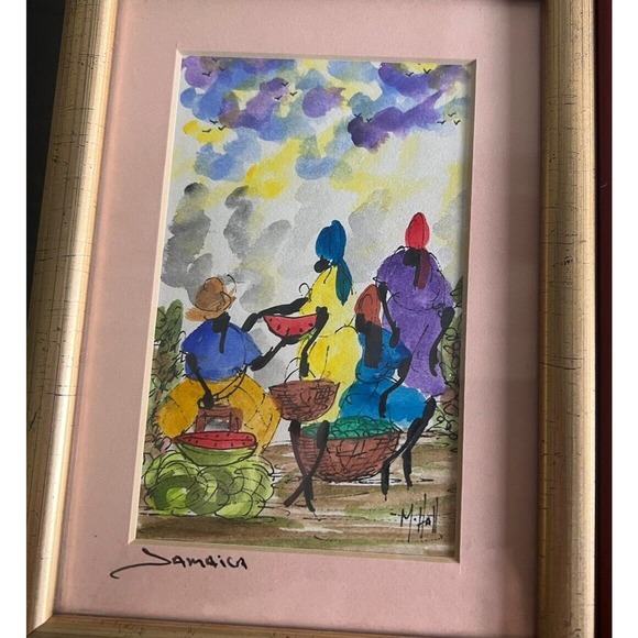Jamaican Women Working Water Color Paintings- WallArt - By M.Hall Matted&framed - Picture 3 of 12